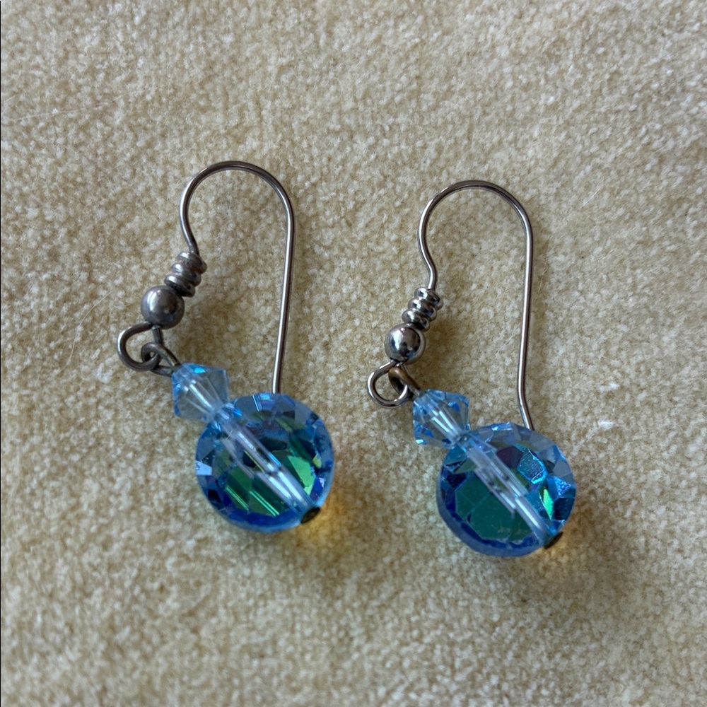 Sterling Silver Blue Crystal Drop Earrings